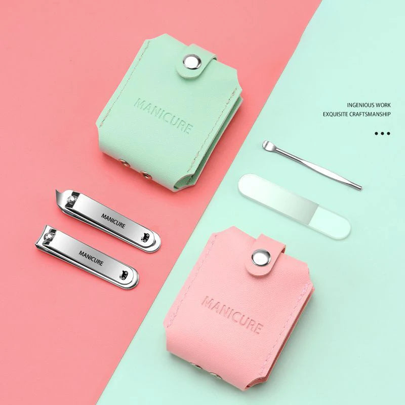 Portable Travel Leather Case Nail Clippers Set