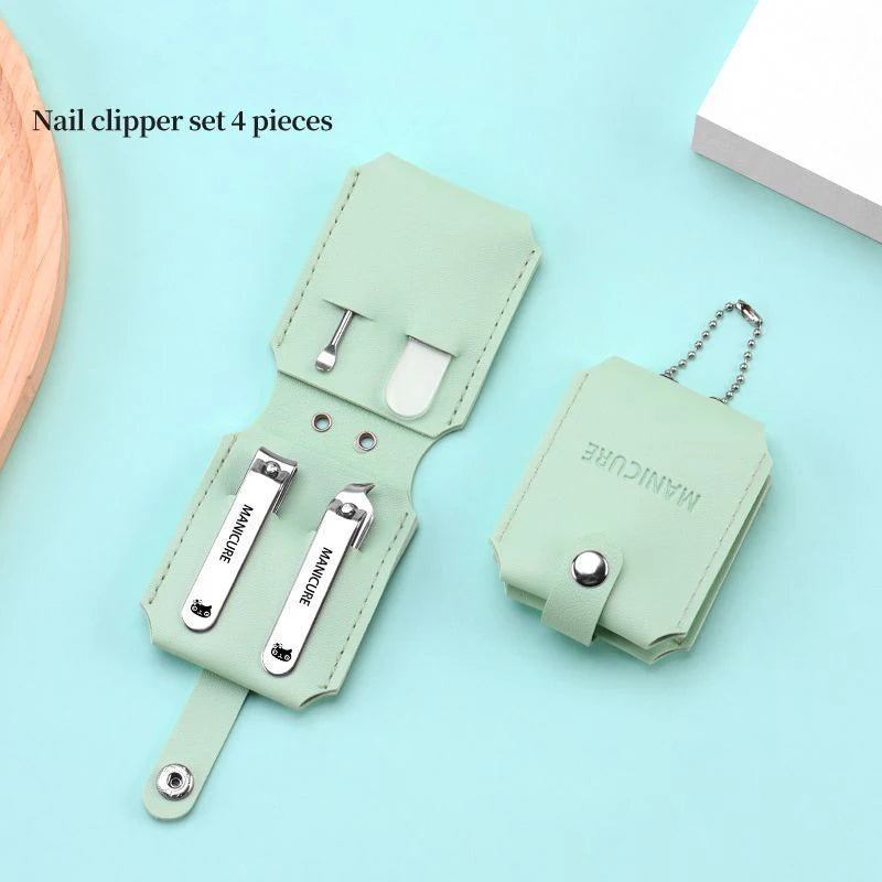Portable Travel Leather Case Nail Clippers Set