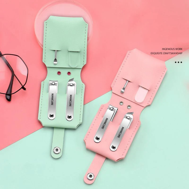 Portable Travel Leather Case Nail Clippers Set