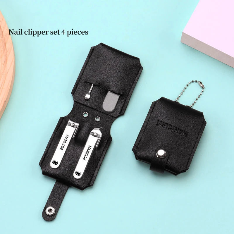 Portable Travel Leather Case Nail Clippers Set