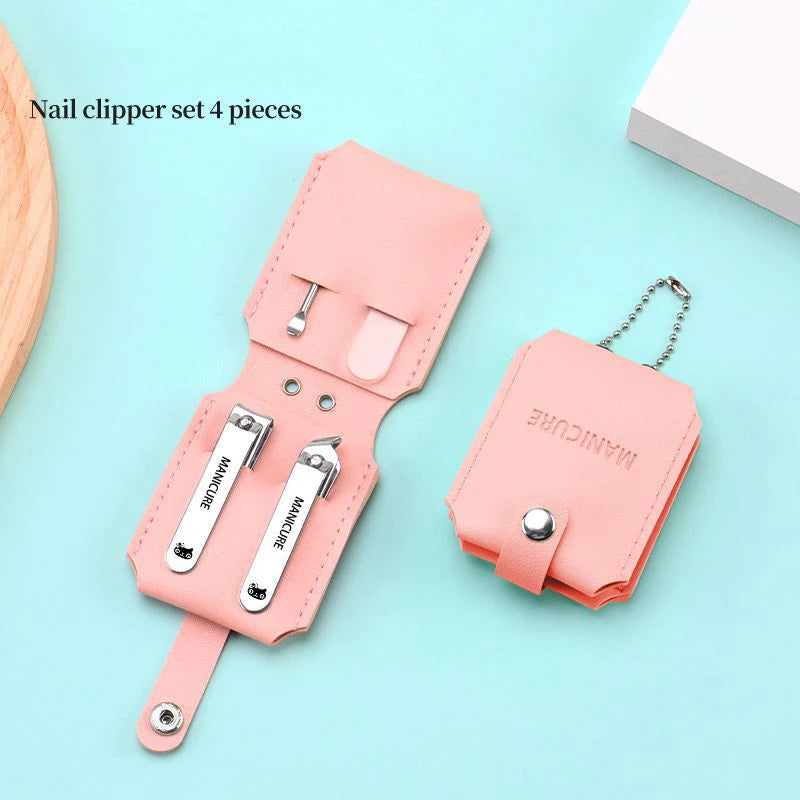 Portable Travel Leather Case Nail Clippers Set